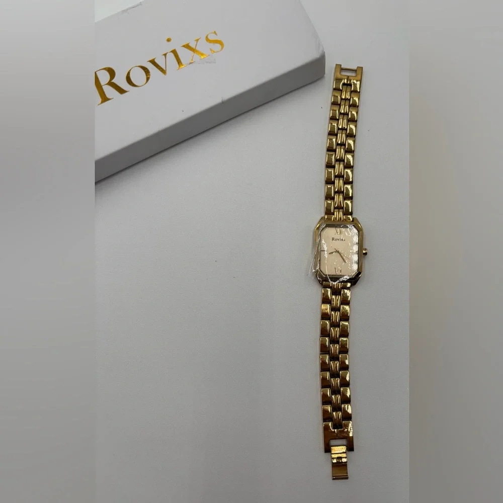 NWT Rovixs‎ Gold-Tone Stainless Steel Women's Dress Watch Japan